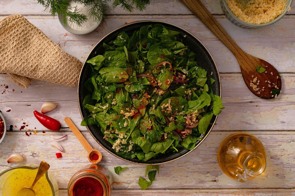 Spinach and bulgur vegan casserole.