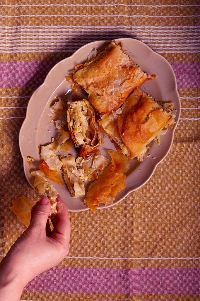 Slices of Balkan-style crunchy leek and cheese, authentic recipe.