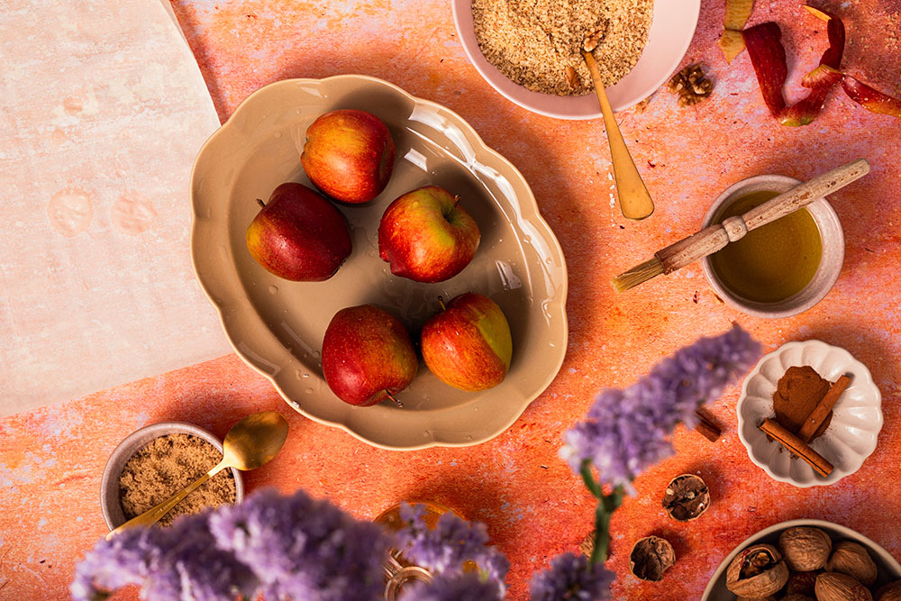 Apple and walnut filo pie Balkan style sliced on a plate.