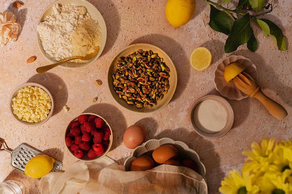 Indulgent Mascarpone and White Chocolate Pistachio Lemon Torte-ingredients.