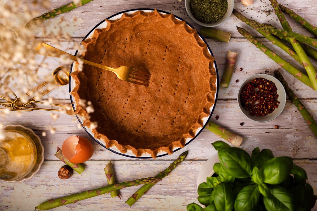 Asparagus and Feta Cheese Tart with Wholemeal Crust, wholemeal crust ready for the baking.